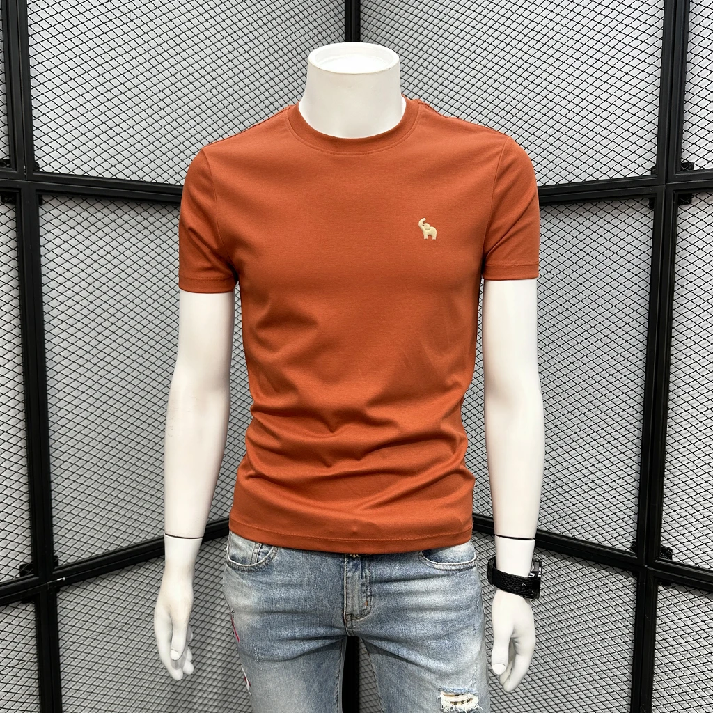 纯色纯棉小刺绣圆领短袖T恤男士青年设计感透气2025夏季新款复古t