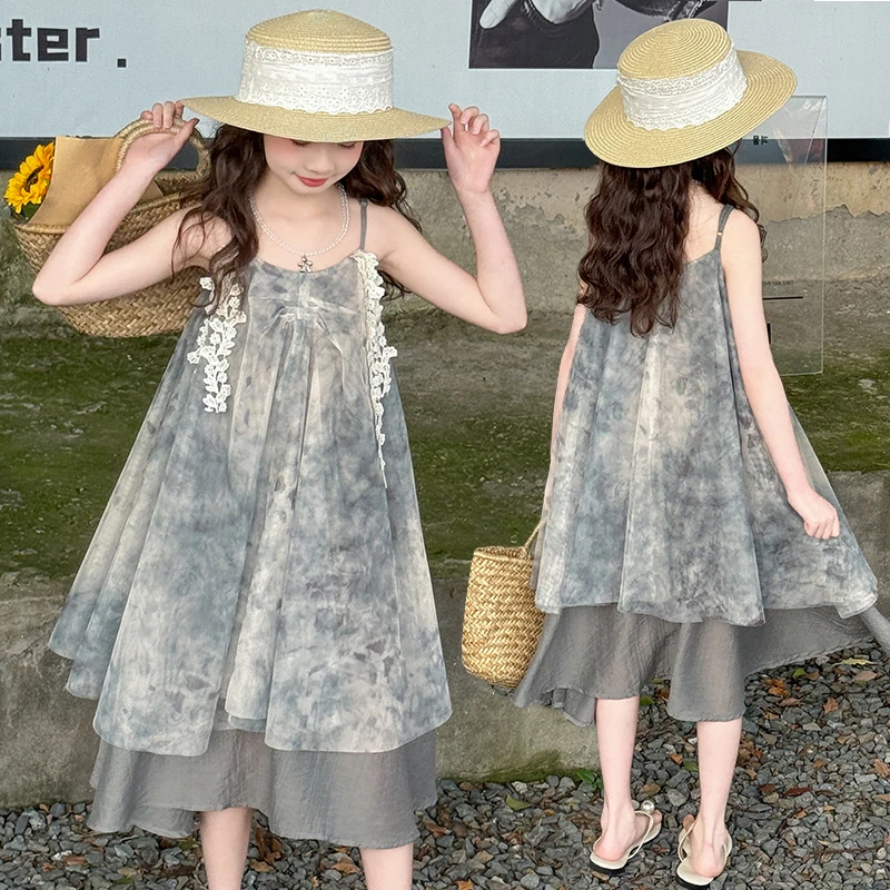 女童夏季连衣裙2025新款女孩大童韩系穿搭儿童吊带高级感无袖裙子