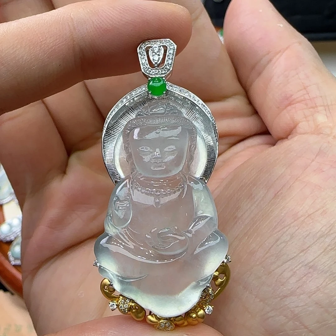 颈饰18K金镶嵌翡翠天然翡翠