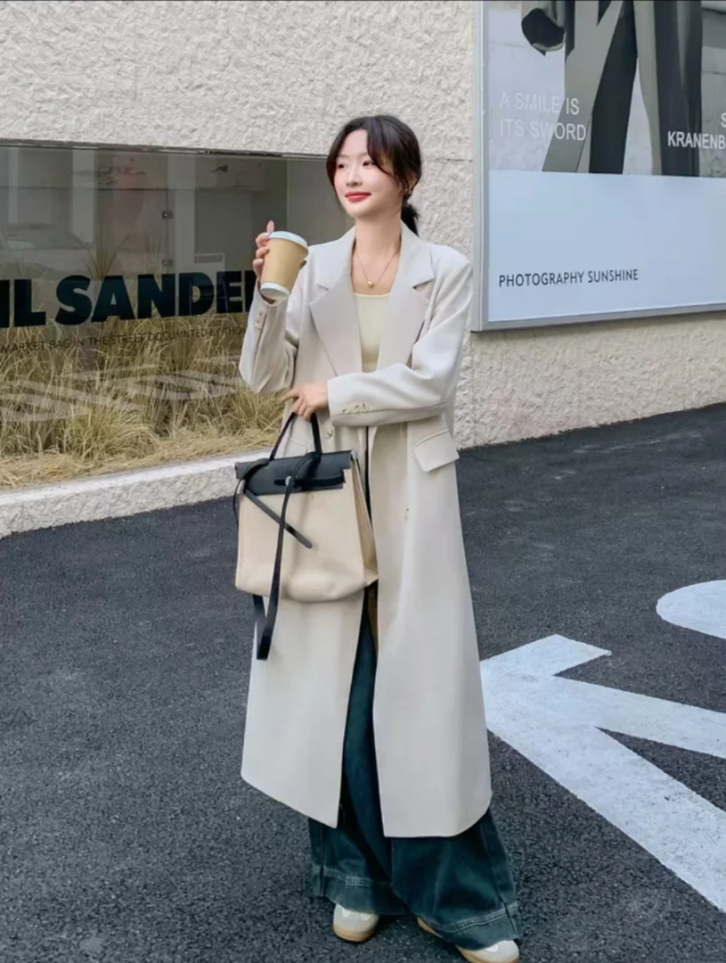 春款衣长110西装领大衣女中长款风衣休闲气质韩系简约高级感外套