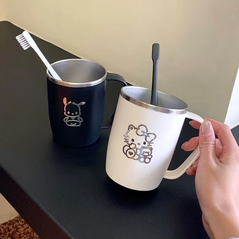 日式304不锈钢洗漱口杯防霉刷牙水杯子带手柄一家三口简约可爱ins