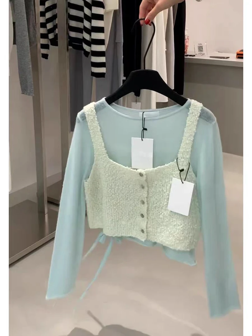 （看姐妹预约人数上新款式）新款韩版薄荷绿两件套上衣