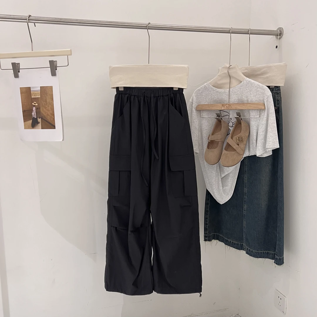 slx@ 黑 5856 抽绳工装裤