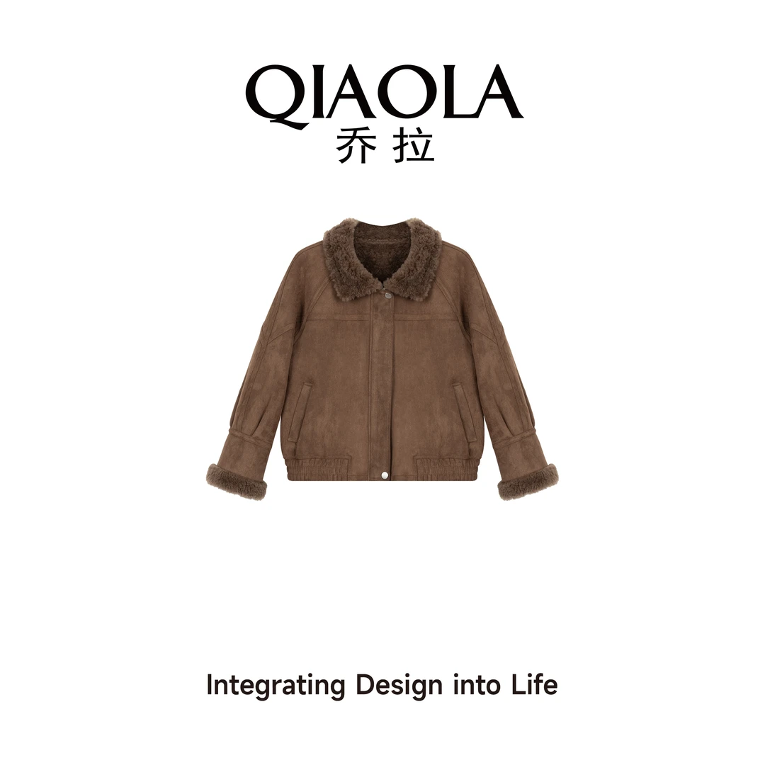 QIAOLA/乔拉【小熊维尼】秋冬100绵羊毛百搭洋气保暖洋气短外套