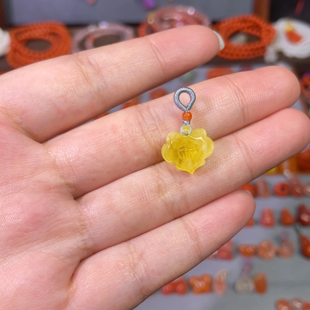 蜜蜡未镶嵌裸石福锁如意锁