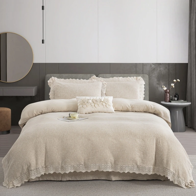 【稳德-高货棉麻】棉麻四件套手工简约灰色纯色日式欧式素色