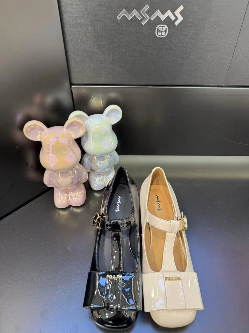 【玛莎玛索】2850-6夏季新款甜美蝴蝶结方头T字漆皮粗跟高跟女鞋