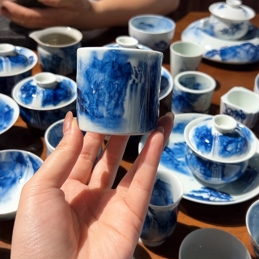 杯7*9青花手绘山水主人杯