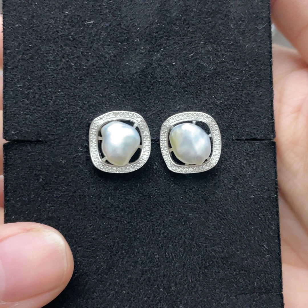 海水珍珠耳饰银S925镶嵌