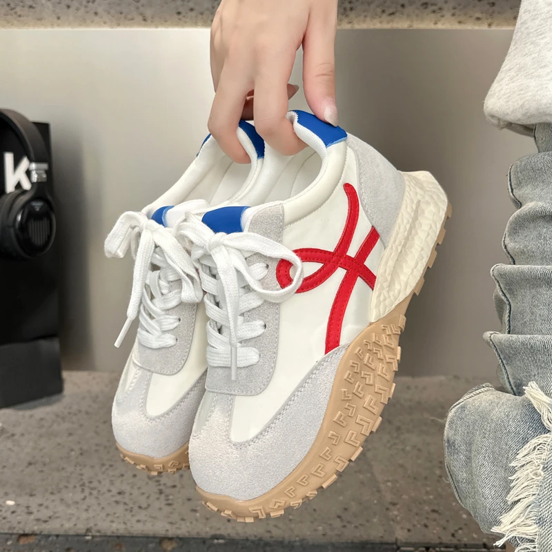 复古女鞋老爹鞋百搭秋季小众休闲鞋厚底内增高德训鞋网红时尚潮鞋