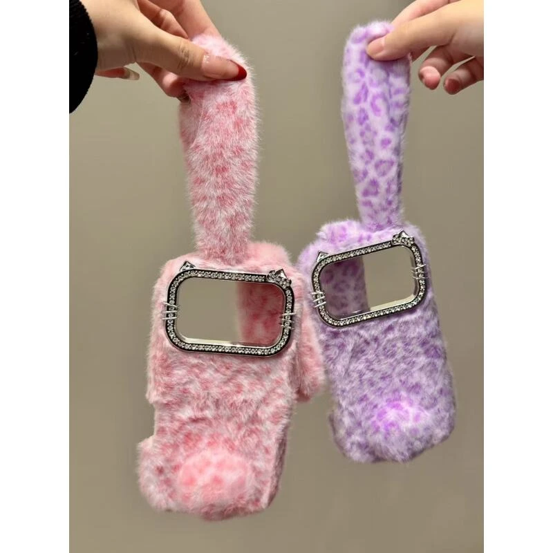 软萌可爱粉紫色毛绒长耳兔适用于iphone17promax苹果16手机壳新款