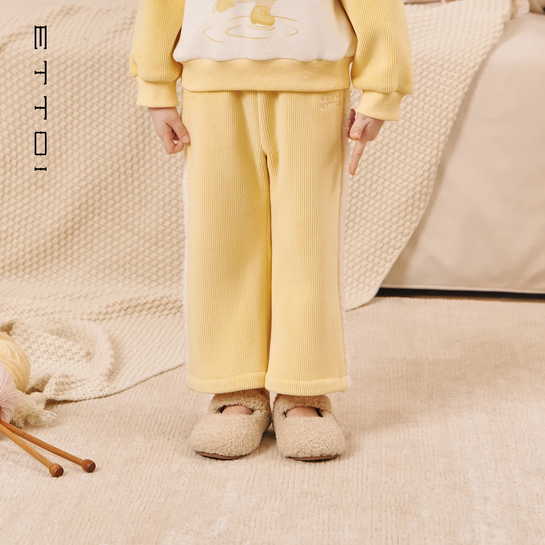 ETTOI爱多娃2025年冬季新款女童毛边灯芯绒直筒长裤
