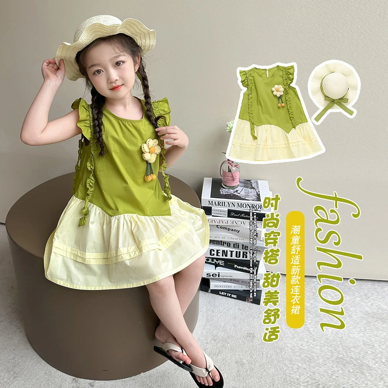 女宝宝短袖半身裙纯色拼色宝宝女小童夏季连衣裙夏装女孩