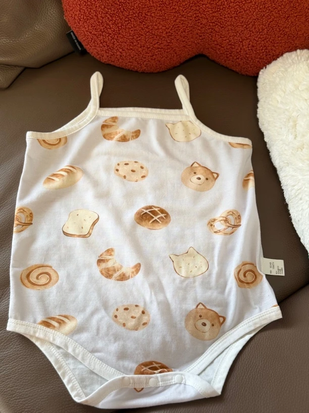 【新品-面包乐园-珠花棉-吊带三角包屁衣】