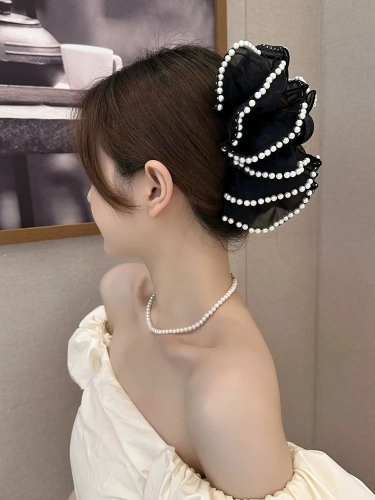 小香风抓夹女新款后脑勺蝴蝶结发夹超大号鲨鱼夹发饰头饰夹子3590