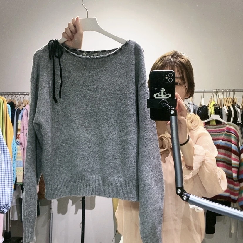 【闪购商品】灰色斜肩