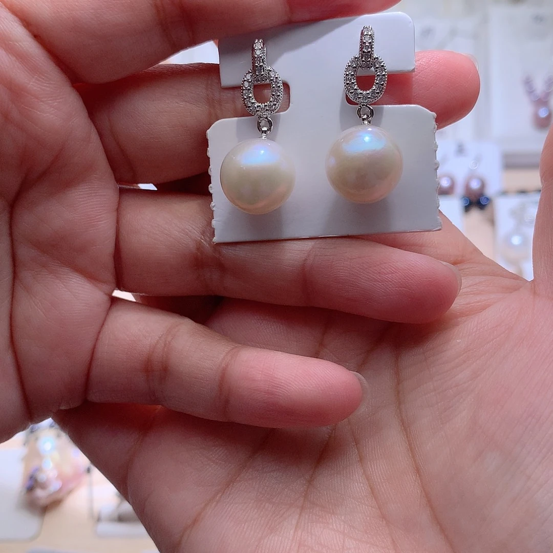 淡水珍珠耳饰银S925镶嵌CC12.7mm