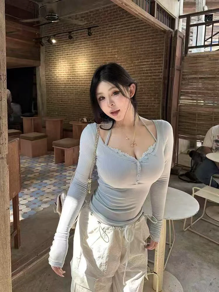 元元子专属 蕾丝显瘦辣妹性感打底衫