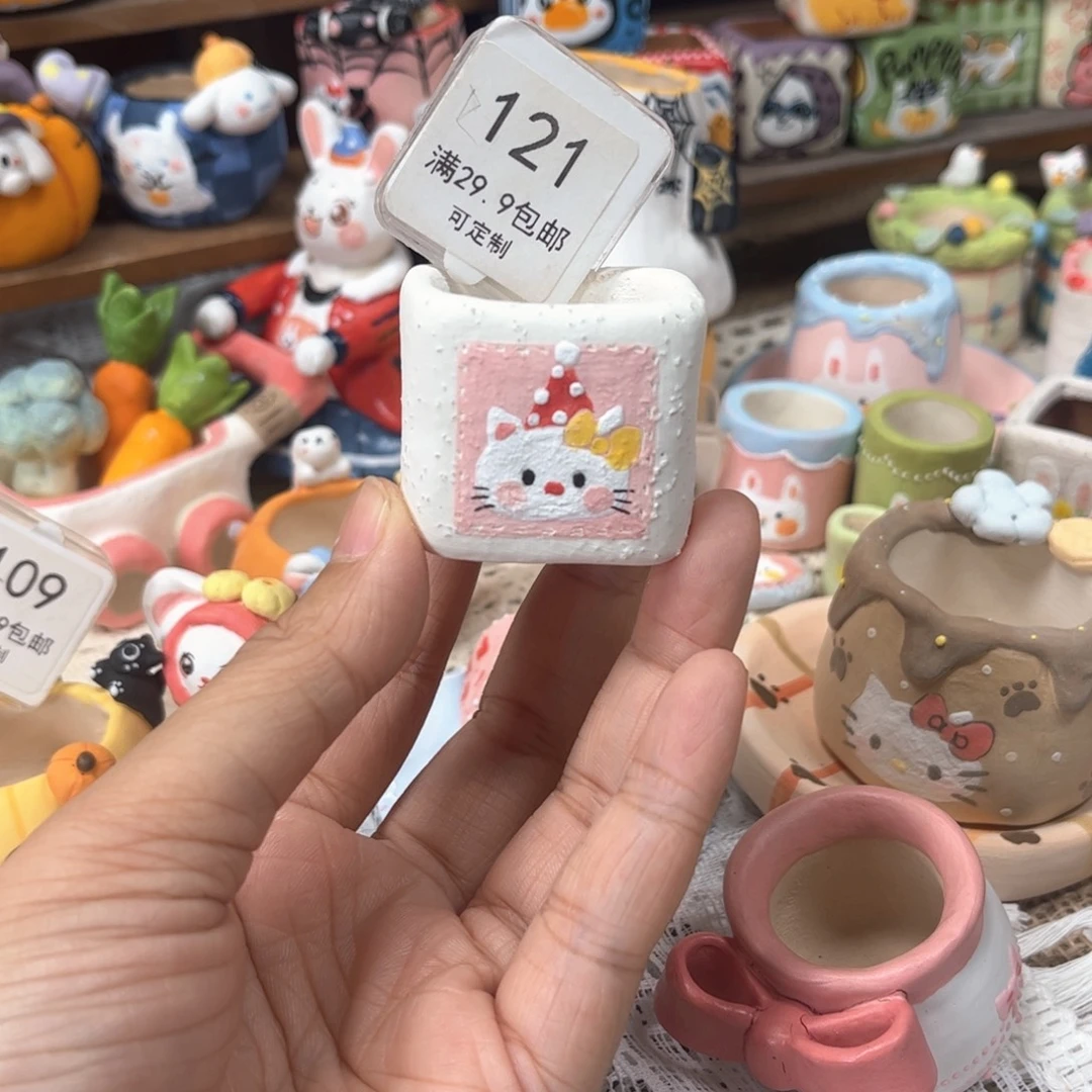 121凯蒂猫花盆手绘花盆