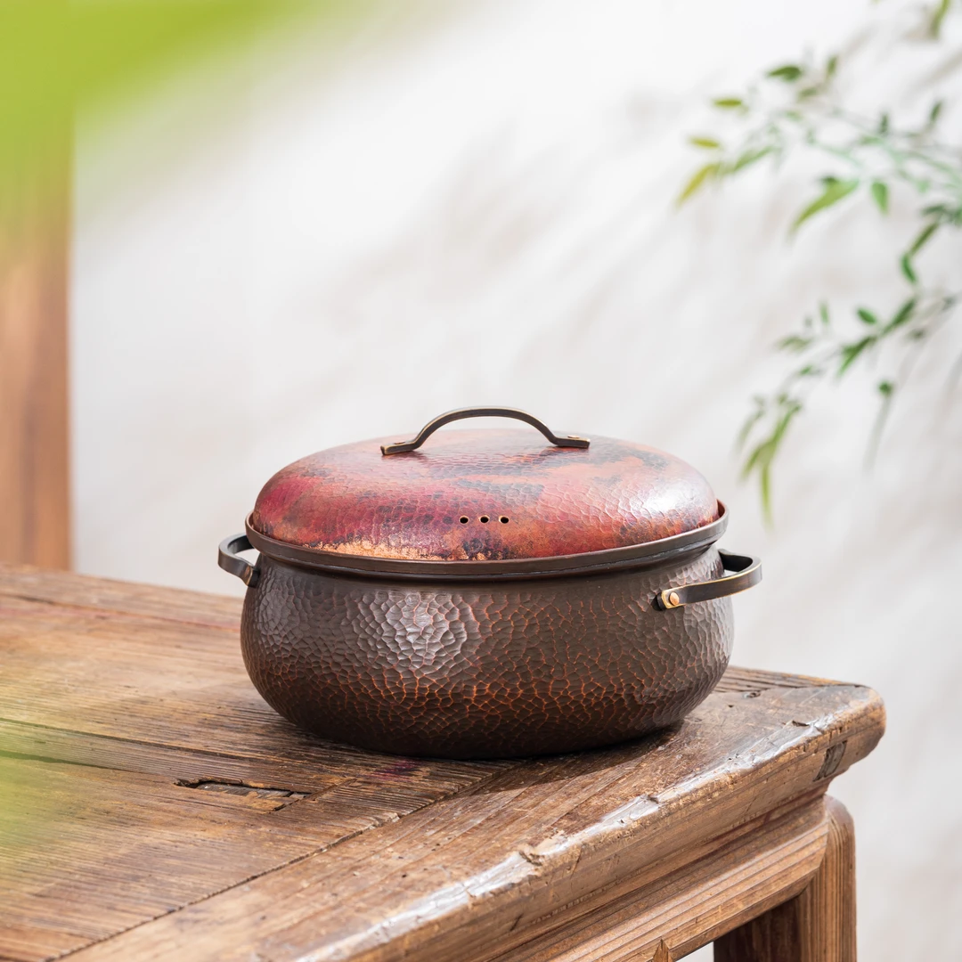 茶周边 铜器 春喜铜 16分圆肚锅 双把铜锅 WCXBT0169