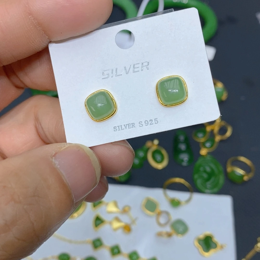 和田玉（碧玉）手链银S925镀金镶嵌