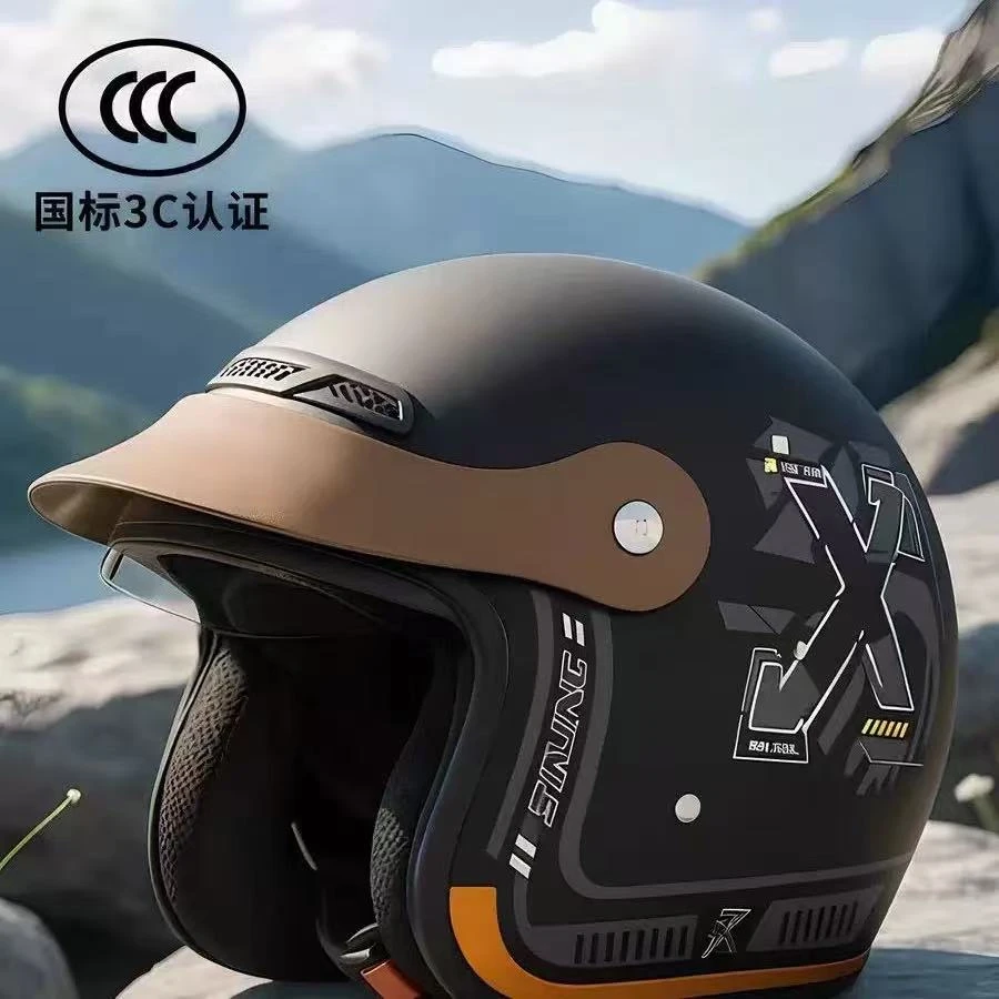 新款-国标3c安全认证电动头盔冬盔防雨内推式镜片四季通用均码