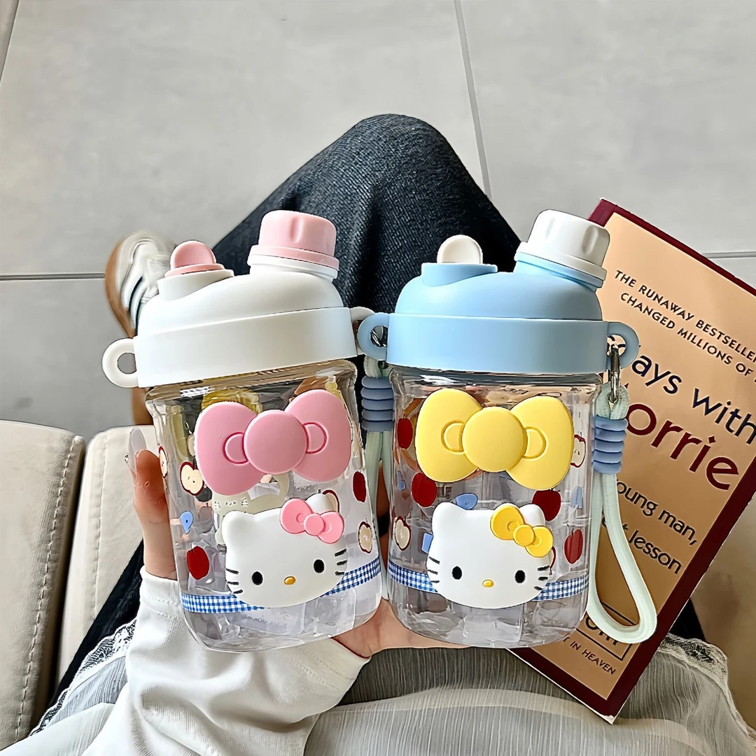 水杯新款2025女生Kitty校园可爱卡通便携式大容量双饮塑料水杯子