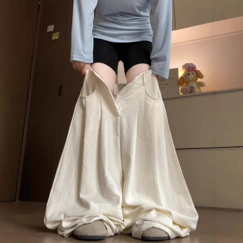 奶油褶皱裤女春夏2025新款爆款高腰直筒休闲垂感慵懒西装阔腿裤子