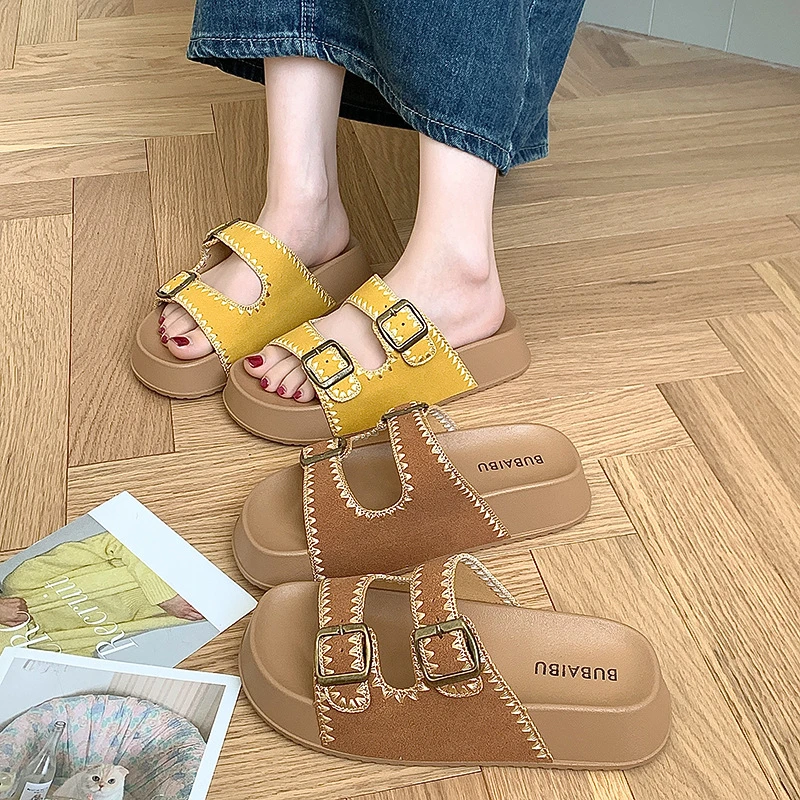 超火国风拖鞋夏季一字外穿新款高级博肯2025款时尚厚底拖鞋女