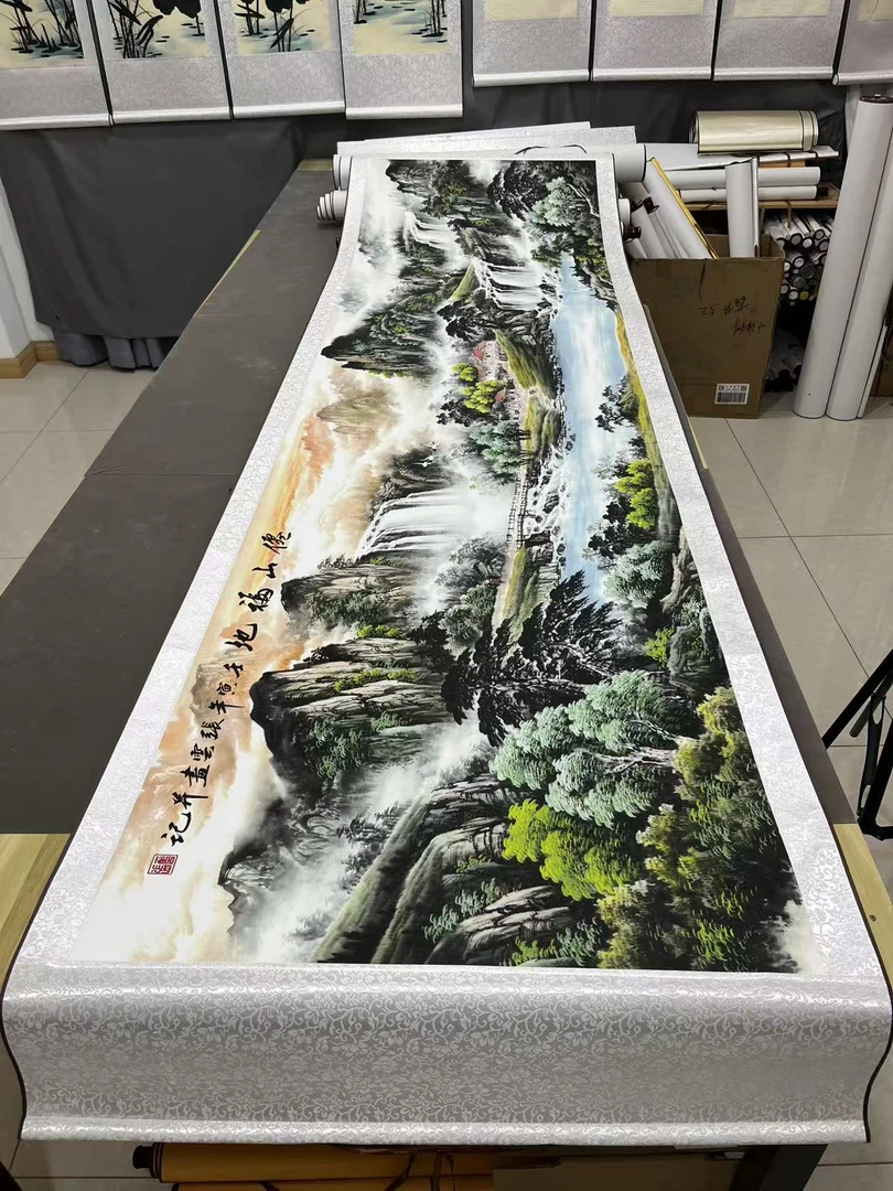 八尺横版仙山福地尺寸2.7米×72公分山水国画