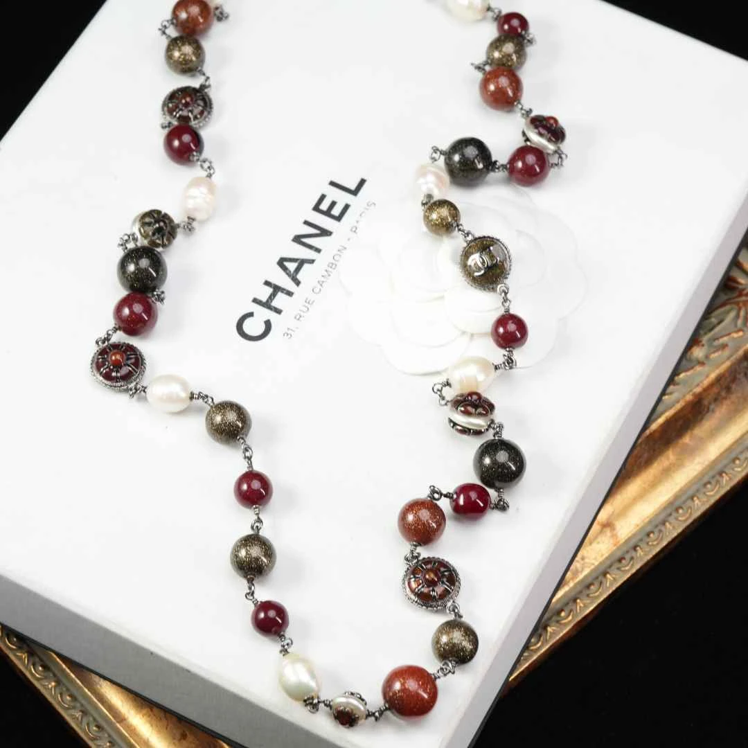 95新 Chanel/香奈儿 柚礼/香奈儿焦糖色串珠项链NH507013