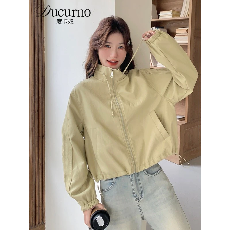 卡其色立领皮衣外套女秋季2025新款韩系高级感炸街机车夹克上衣