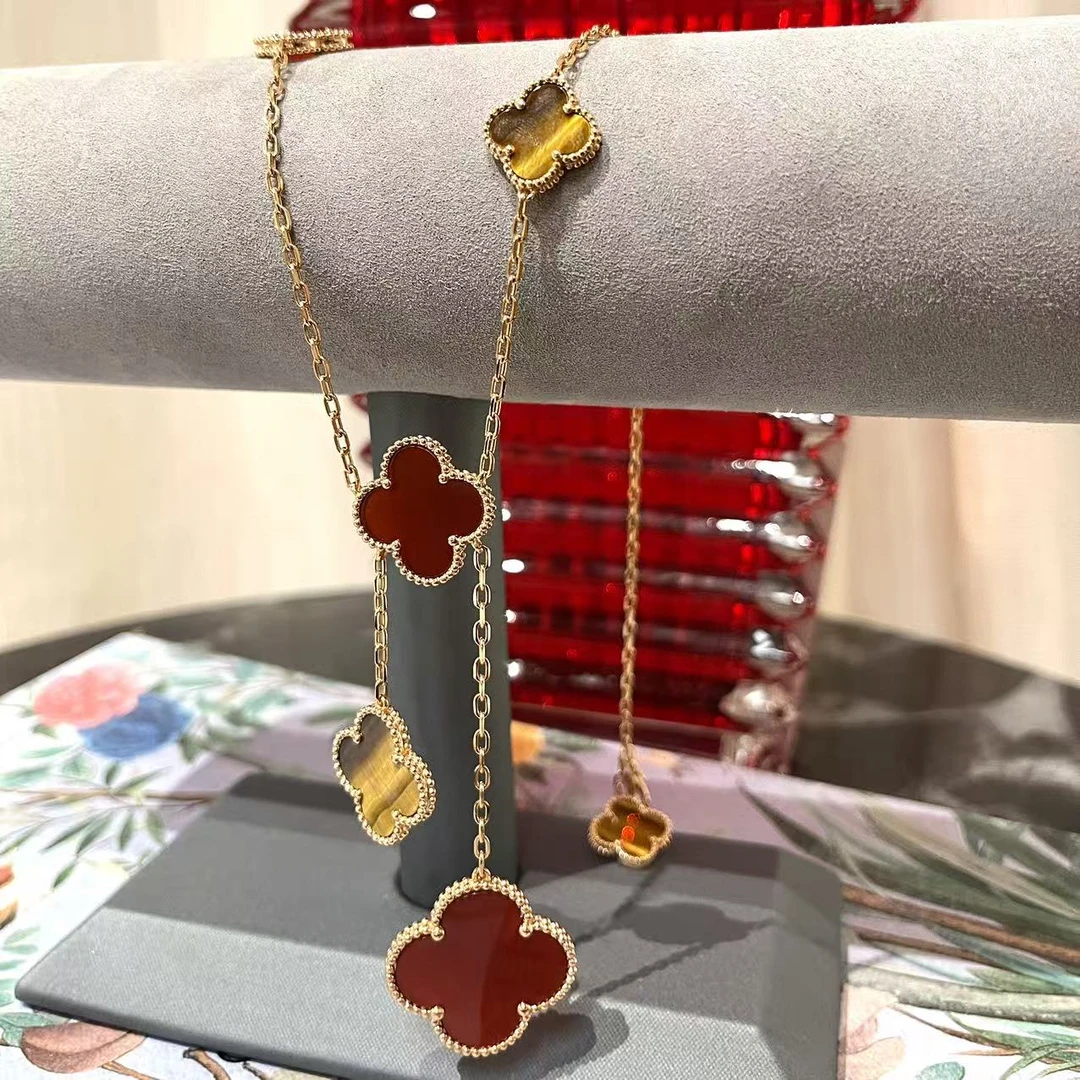 坠链均925银合成锆石 四叶花 大花 银项链AL9691