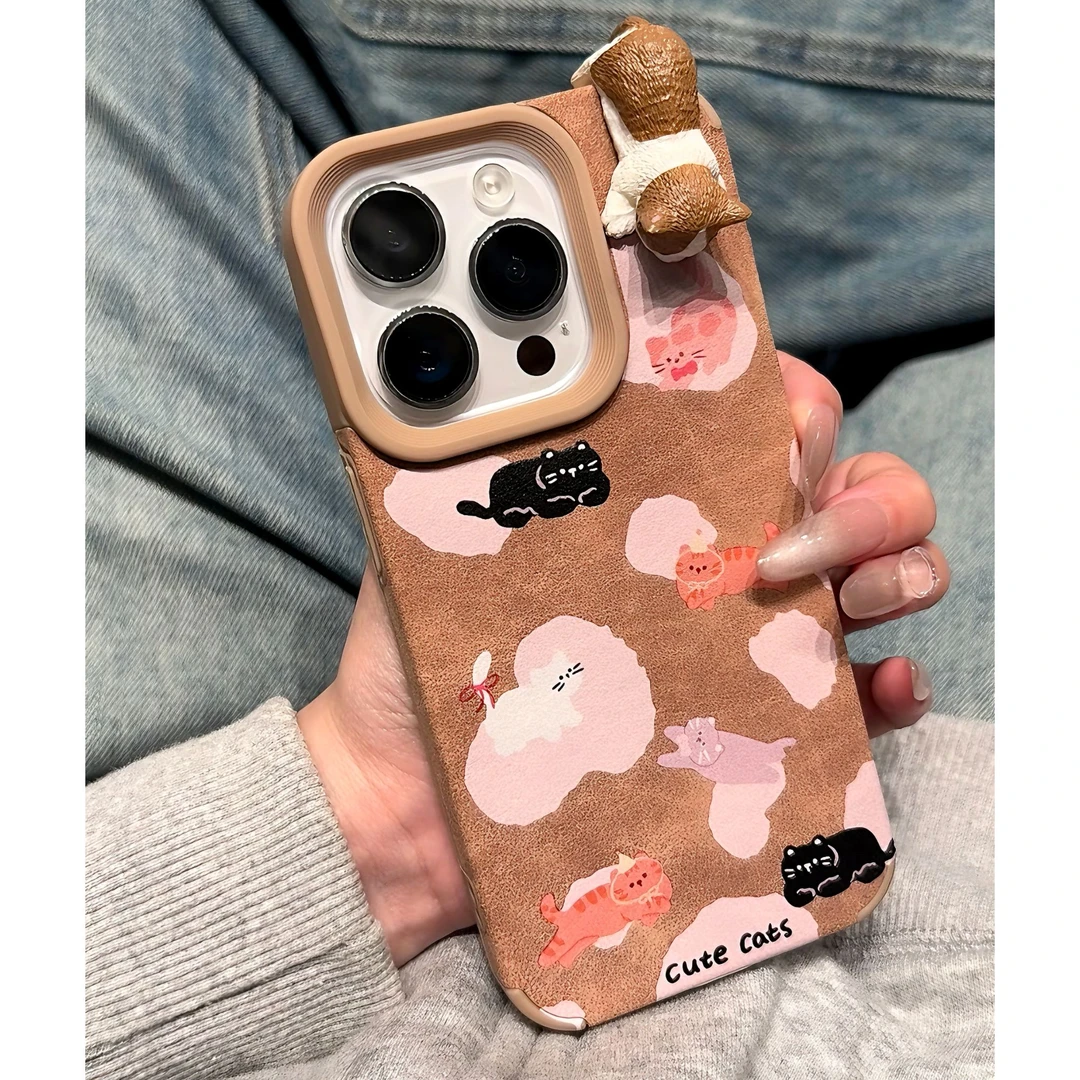 秋冬可爱立体趴趴猫适用苹果17麂皮手机壳16华为P70vivo小米oppo