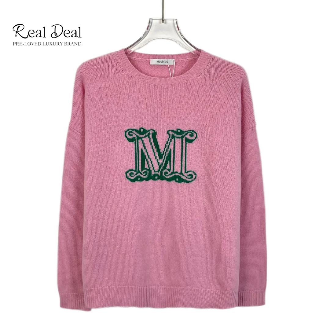 99新 MaxMara H12834 logo字母嵌花针织毛衣 S码