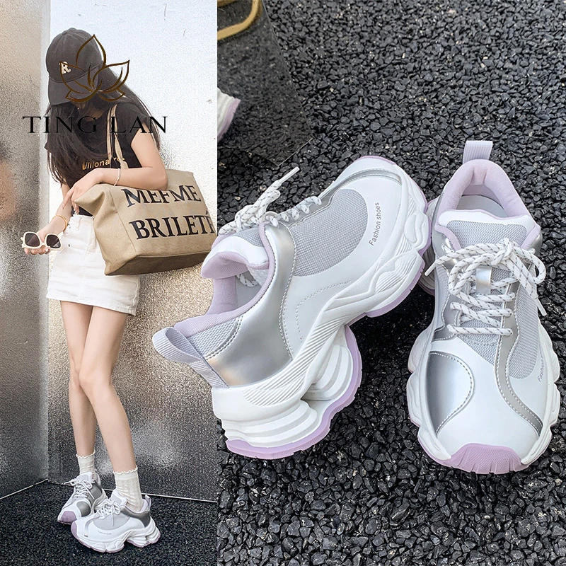 汀兰厚底老爹鞋女2025新款百搭增高网面透气运动软底超轻休闲鞋