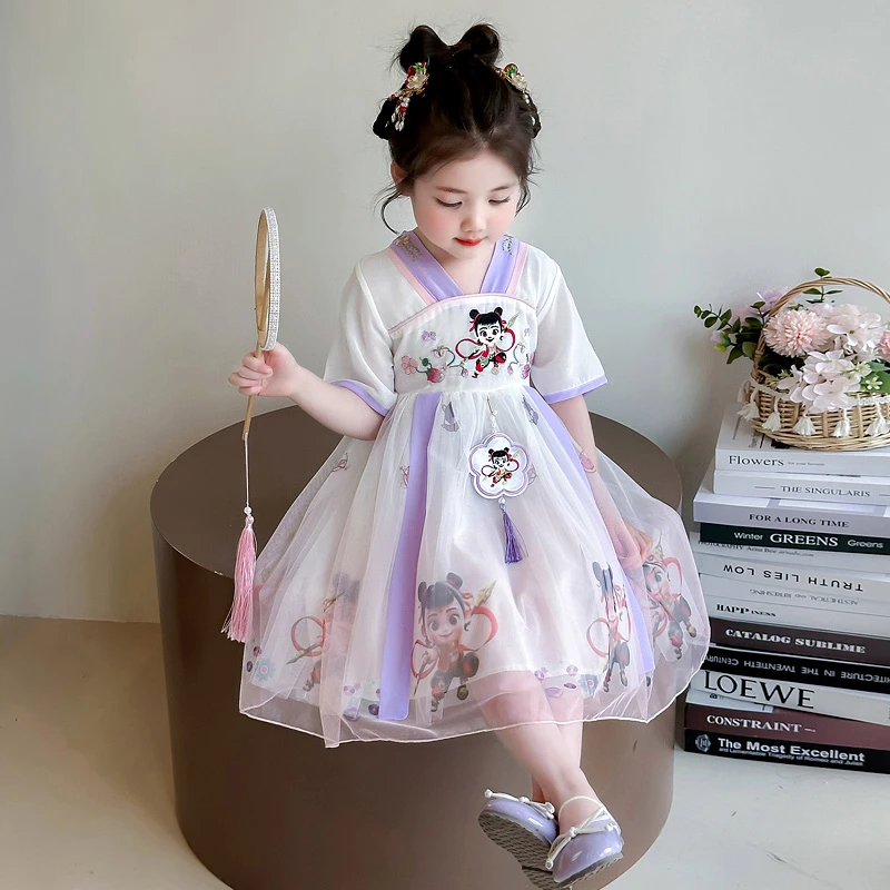 女童夏装新款古风连衣裙女宝宝夏季网纱公主裙女小童哪吒汉服裙潮