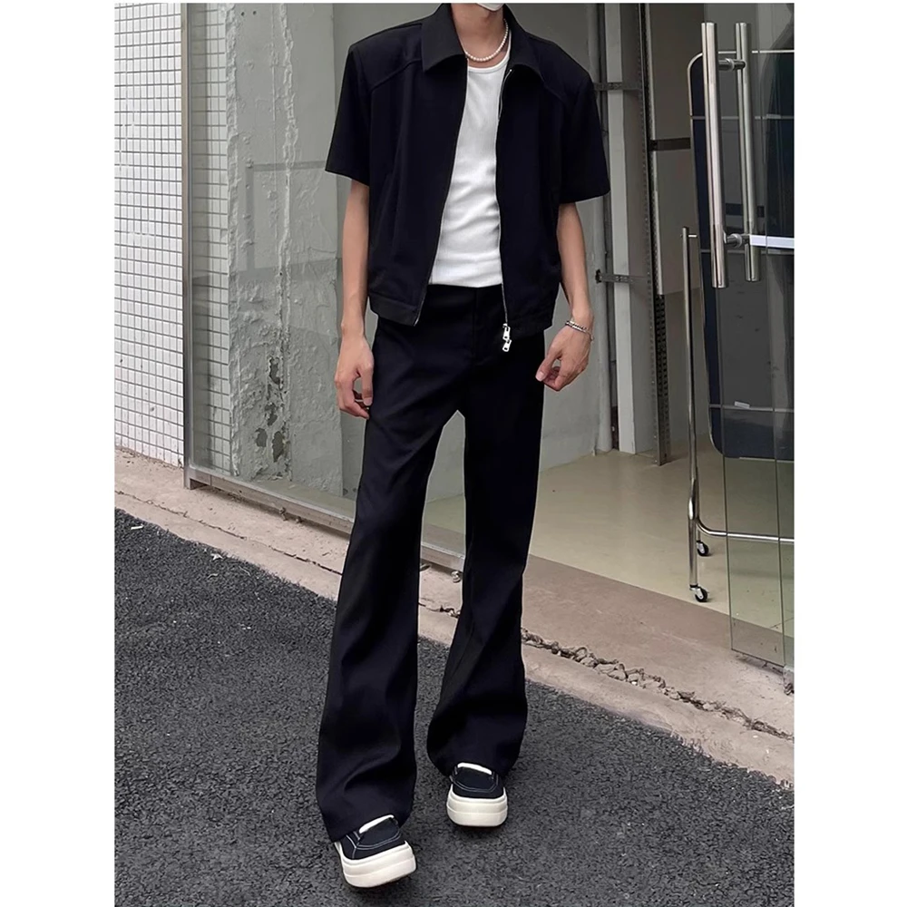 LIGGICC美式黑色潮流垂感西裤男2025春季复古简约显瘦微喇休闲裤