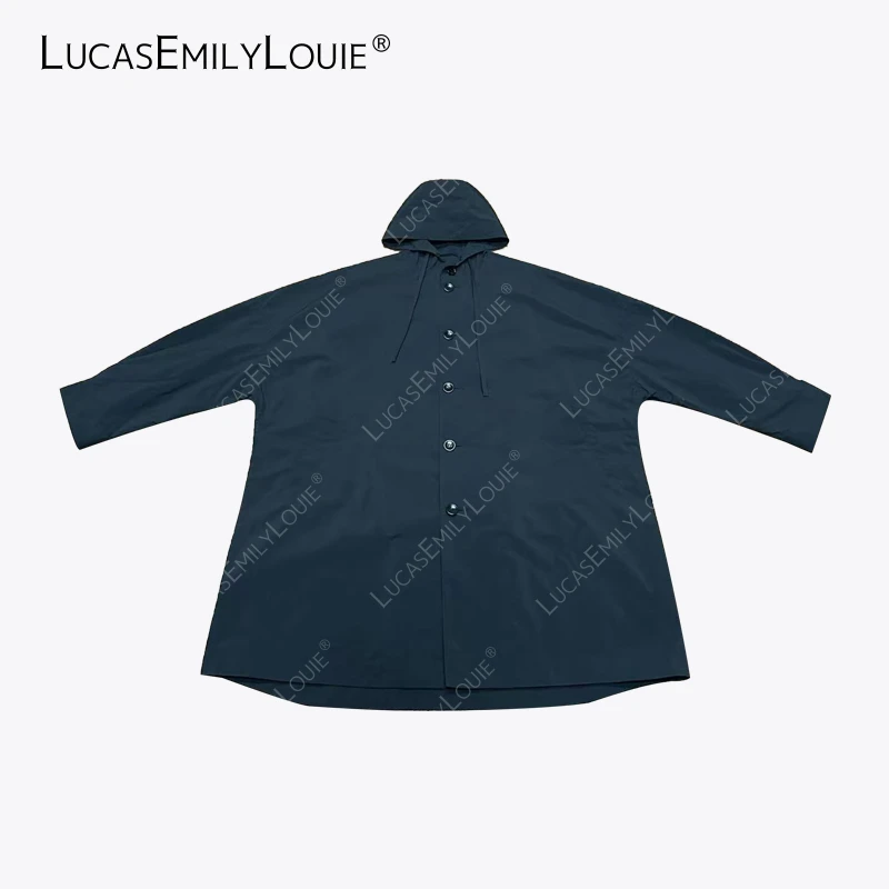 LUCASEMILYLOUIE 极简纯色休闲宽松廓形连帽风衣外套2510118