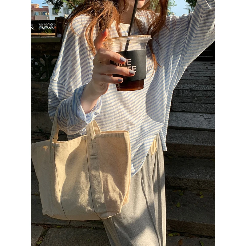 Miss sumey1996自制舒适百搭侧开叉条纹t恤休闲防晒罩衫长袖上衣