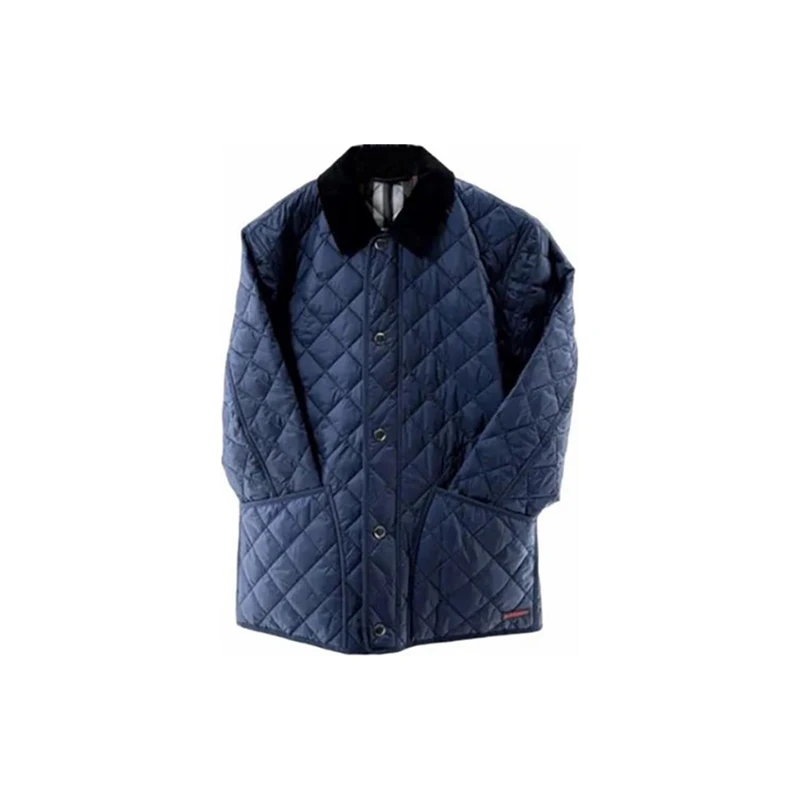 Burberry/博柏利 男士深蓝色涤纶格纹单排扣双面翻领棉服