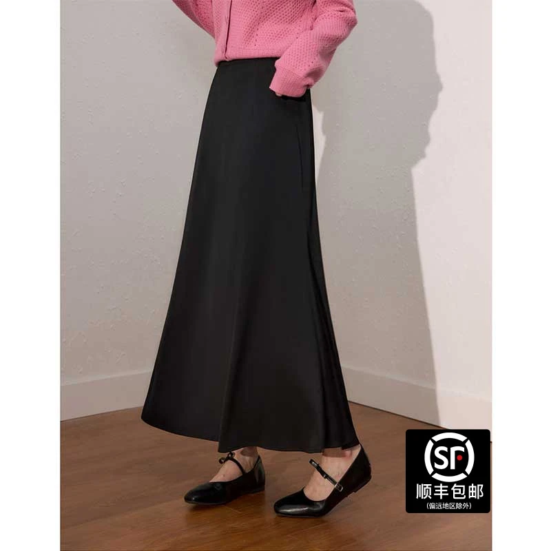 蓝语大码女装高腰显瘦垂感鱼尾半身裙2025秋季时尚黑色开衩a字裙
