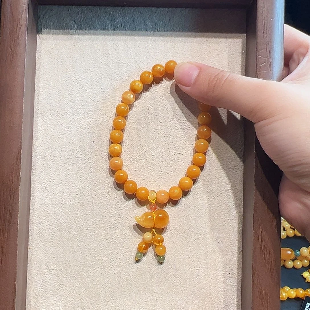 蜜蜡未镶嵌手链7.6mm蜜蜡手串