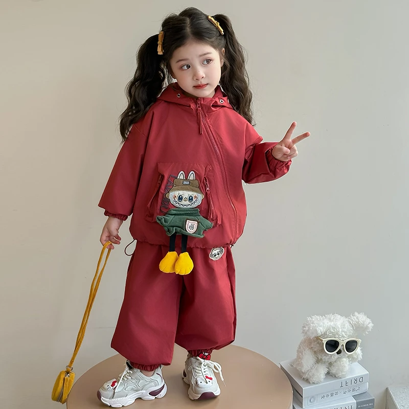 女童洋气宽松工装春秋季外套套装儿童2025新款网红宝宝运动两件套