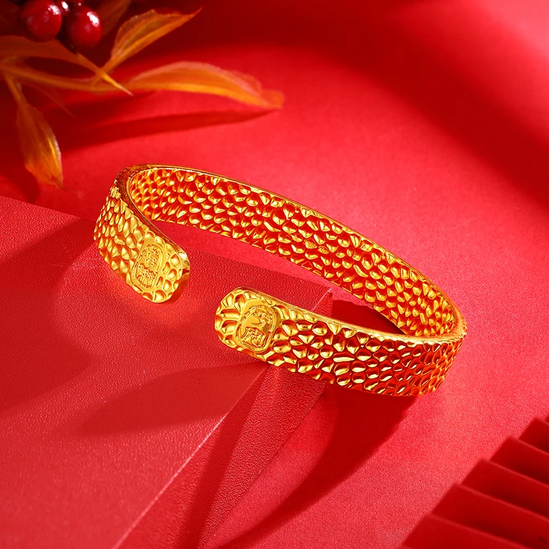 足银手镯 工复古手环送礼盒 足银手镯银铸实心锤纹开口圈手镯经典