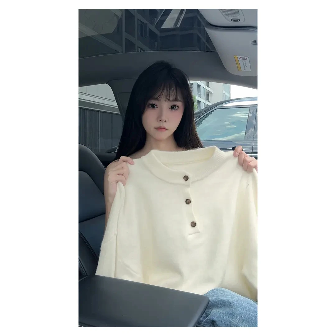 美式复古亨利领毛衣男女款秋冬季慵懒针织POLO衫高级感内搭打底衫