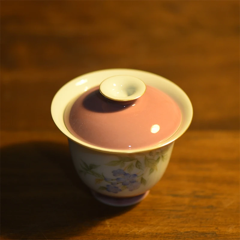YYSF8030[学茶严选]木槿紫雪兰花盖碗陶瓷茶器