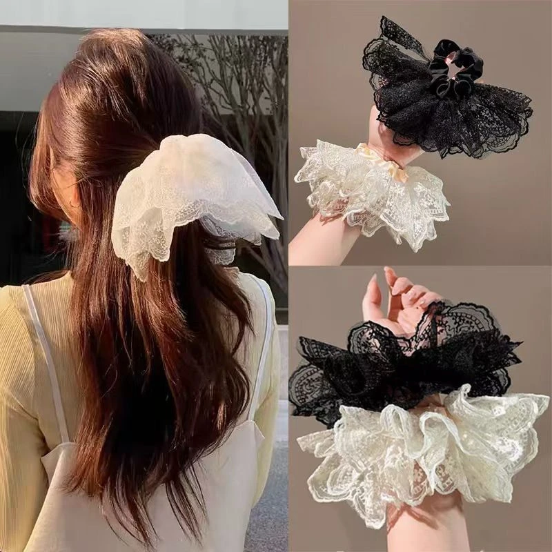 双层裙摆蕾丝发圈高级感气质发饰低马尾头绳甜美大肠圈