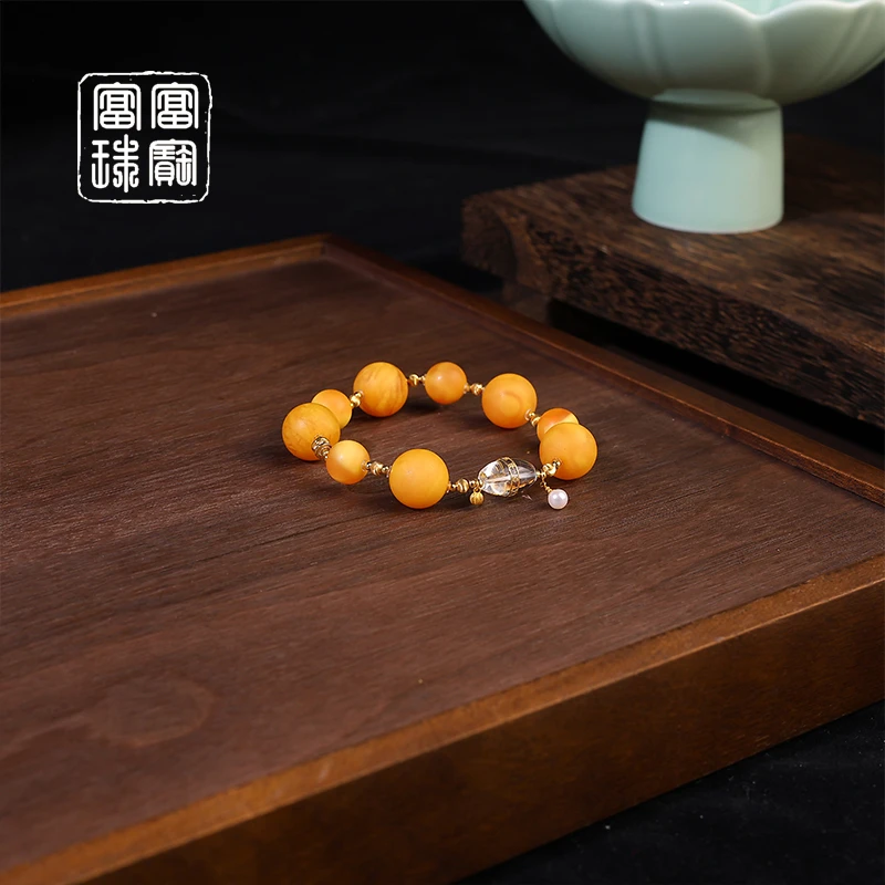 【忆千千】富富珠宝 蜜蜡18k金百搭手串（天然珠宝多样性发）