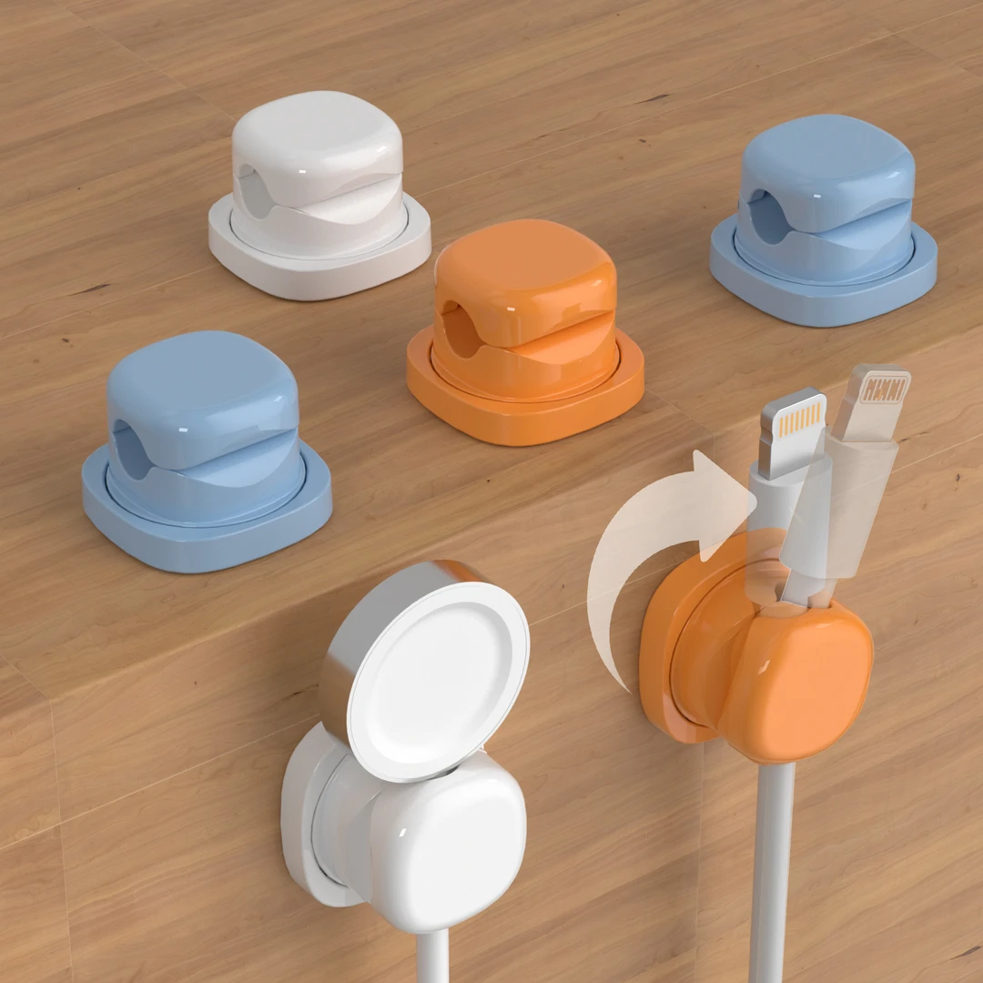 可旋转理线器桌面数据线收纳整理集线手机充电线夹弹簧固定理线器